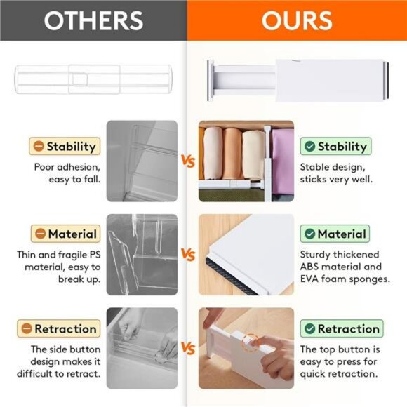 Adjustable Drawer Dividers 5 Pack Expandable Organizers for Clothes Kitchen - Picture 4 of 7